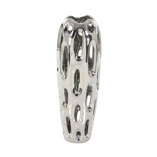 21" Silver Ceramic Contemporary Vase